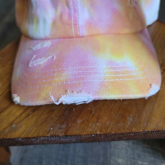 Distressed pink, white and orange tie dyed baseball hat with ponytail hole - Picture 2 of 8